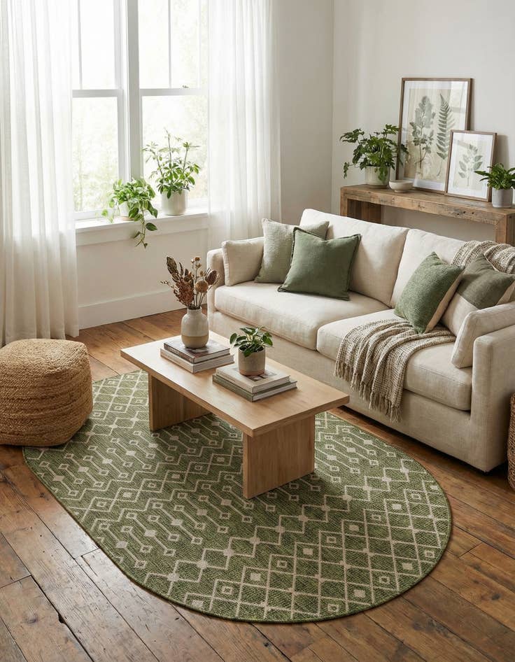 Detail image of 5' 3 x 8'  Washable Trellis Indoor / Outdoor Oval Rug