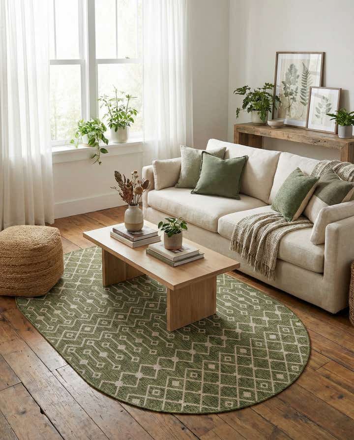 5' 3 x 8' Easy-Clean Lattice Indoor / Outdoor Oval Rug