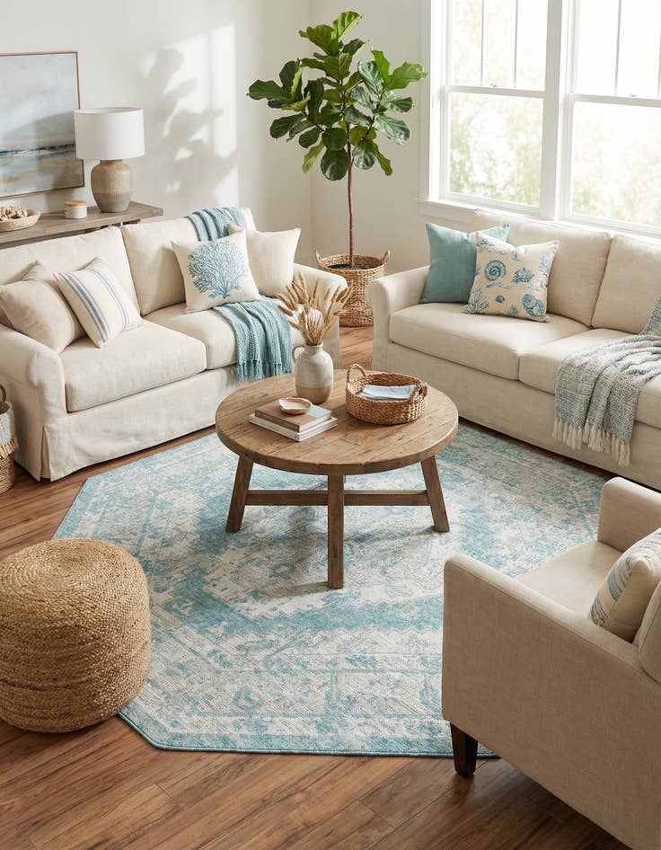 Detail image of  7' 10 x 7' 10  Washable Traditional Indoor / Outdoor Octagon Rug