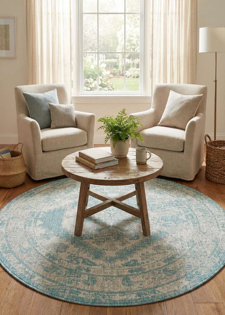 5' 3 x 5' 3 Easy-Clean Traditional Indoor / Outdoor Round Rug
