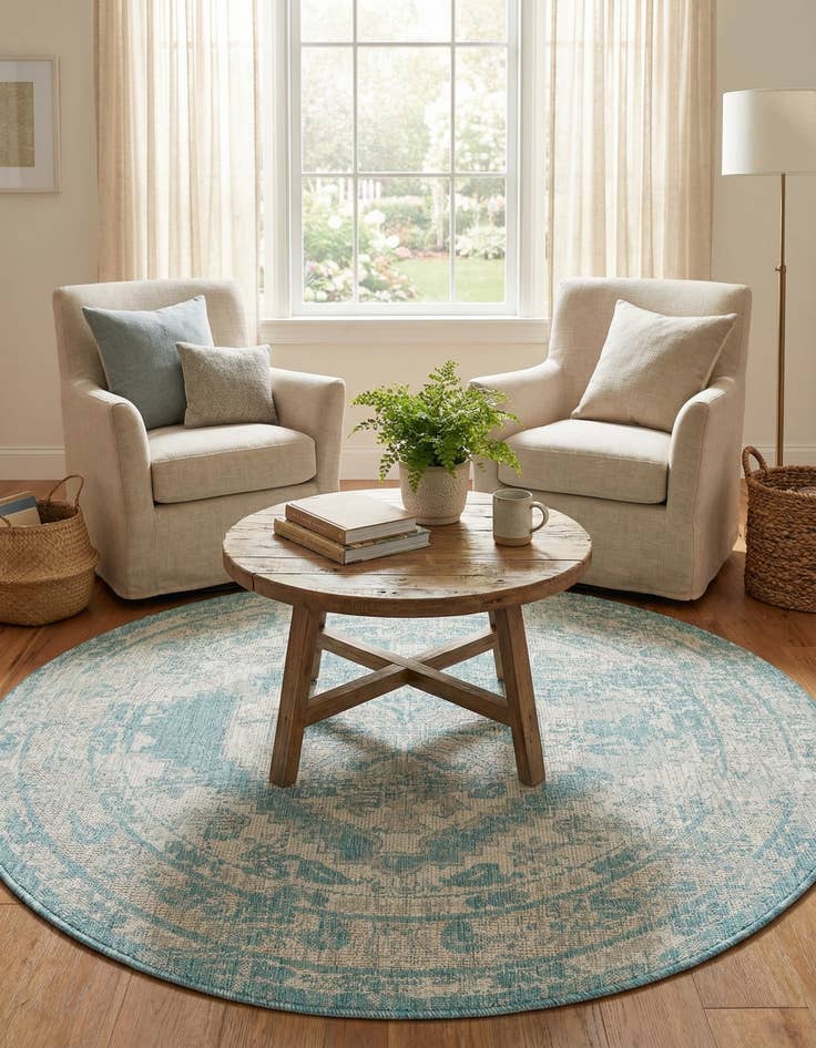 Detail image of 5' 3 x 5' 3  Washable Traditional Indoor / Outdoor Round Rug