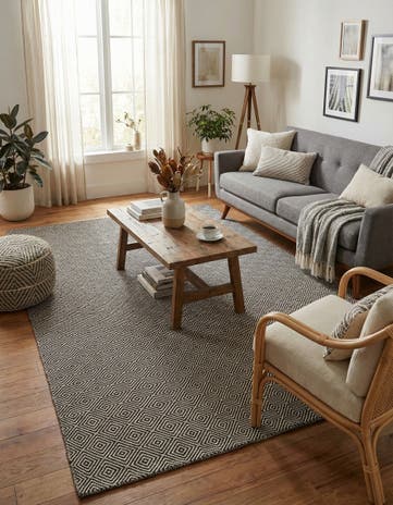 6' 1 x 9' Hand Woven Geo Trellis Flatweave Rug