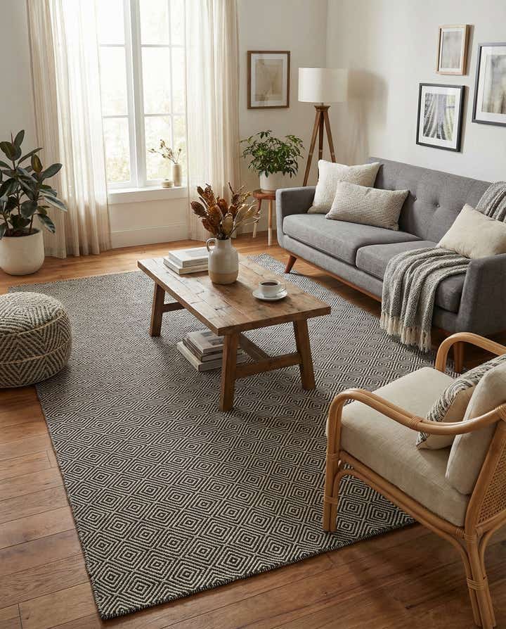 6' 1 x 9' Hand Woven Geo Trellis Flatweave Rug