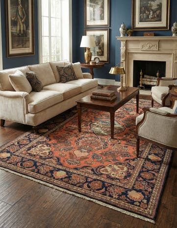 4' 4 x 6' 5 Hand Knotted Kashan Persian Wool Rug