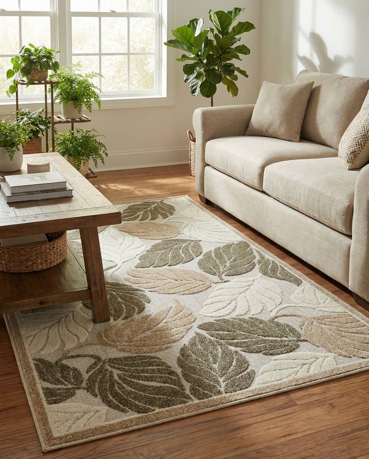 Detail image of 4' x 6' Easy-Clean Botanical Indoor / Outdoor Rug