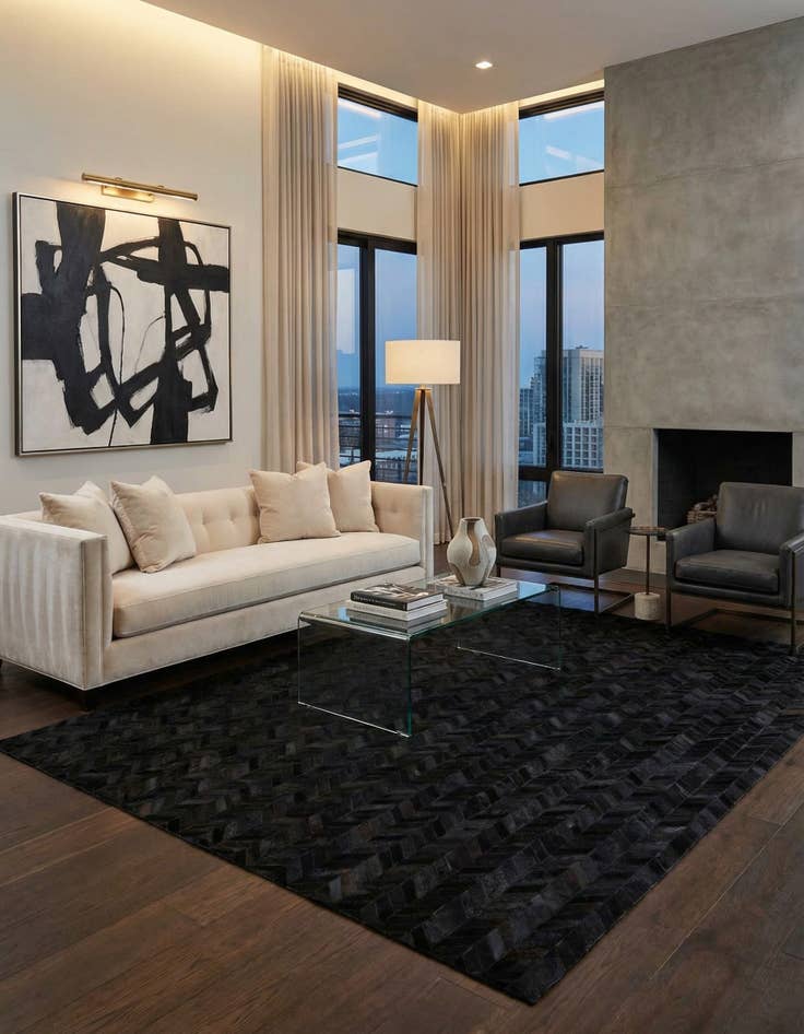 Detail image of 5' 2 x 8' Cowhide Leather Rug