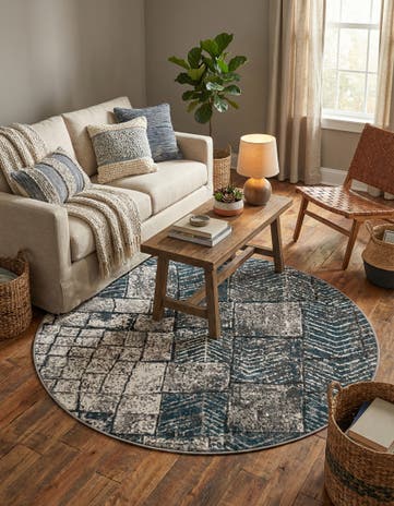 Gray Blue Valencia Round Rug