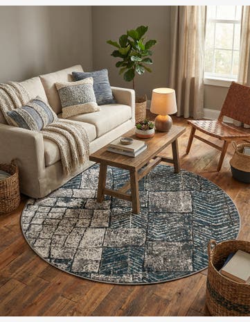 Gray Blue Valencia Round Rug