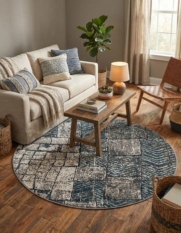 Gray Blue Valencia Round Rug