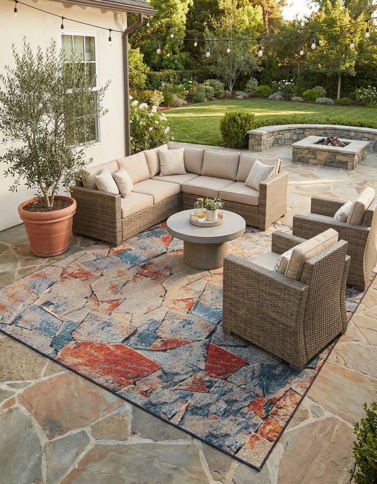 Detail image of 10' x 10'  Washable Modern Indoor / Outdoor Square Rug