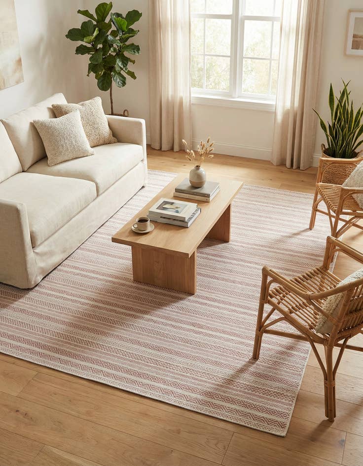 Detail image of 7' 10 x 7' 10  Washable Striped Indoor / Outdoor Square Rug