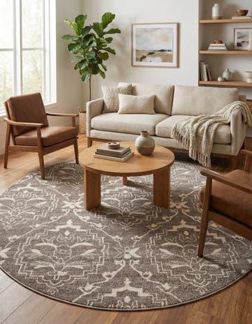 Light Brown Damask Round Rug