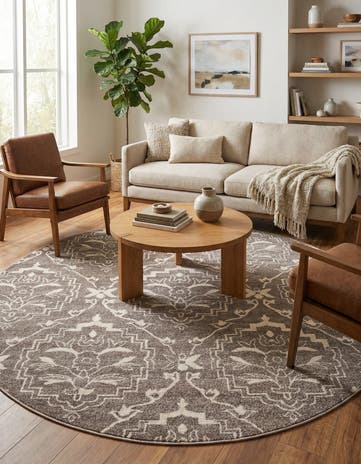 Light Brown Damask Round Rug
