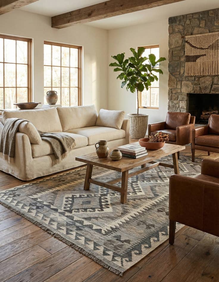 Detail image of  4' x 6' 1  Hand Woven Kilim Maymana Wool Rug