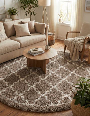 Khaki Infinity Shag Round Rug