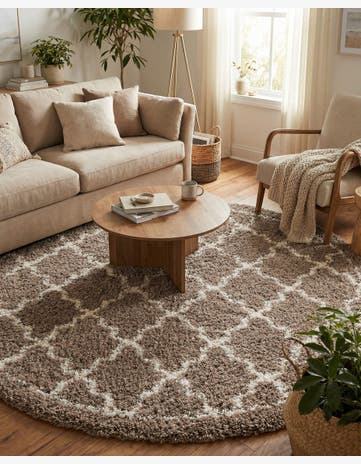 Khaki Infinity Shag Round Rug