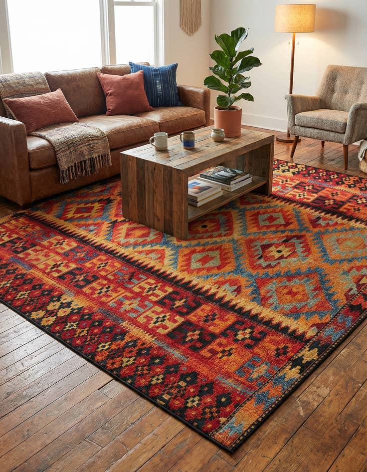 Detail image of 10' x 10' Easy-Clean Tribal Indoor / Outdoor Square Rug