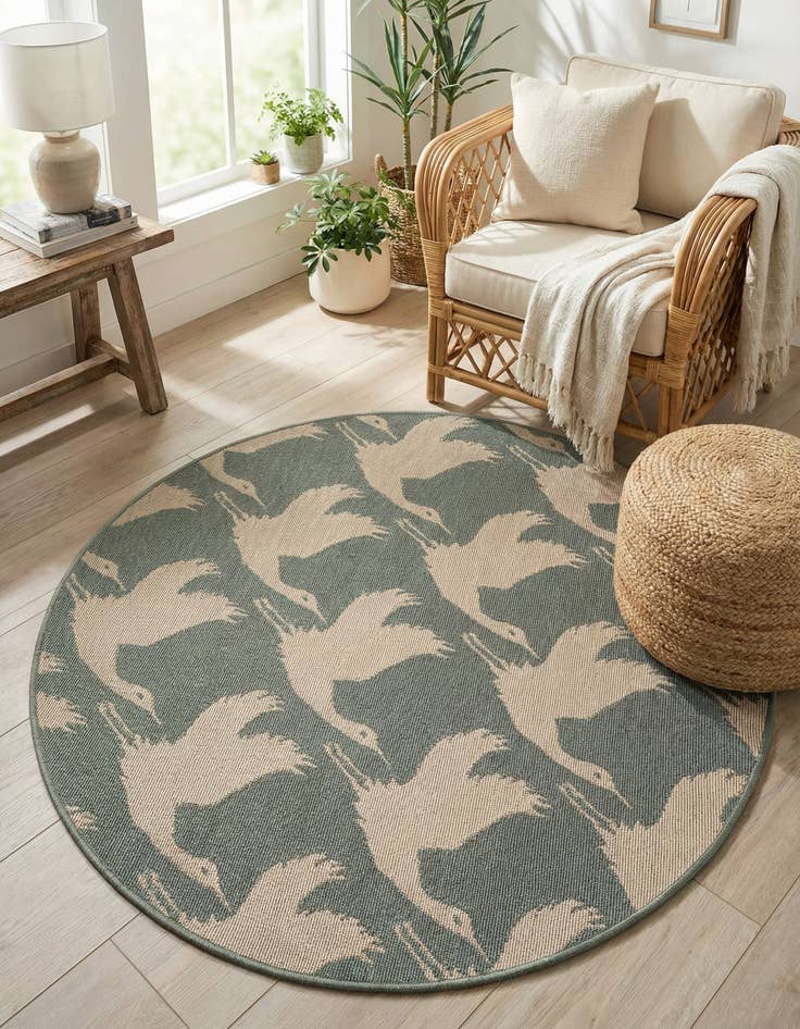 Detail image of  4' x 4'  Washable Coastal Indoor / Outdoor Round Rug