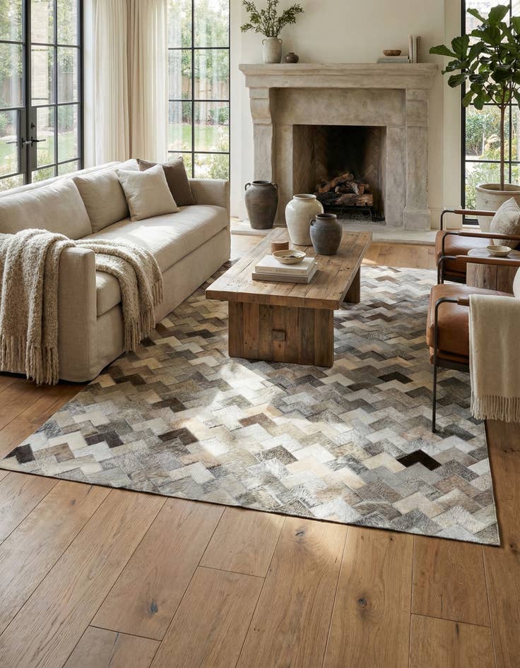 Detail image of 4' 7 x 6' 7 Cowhide Stocks Rug