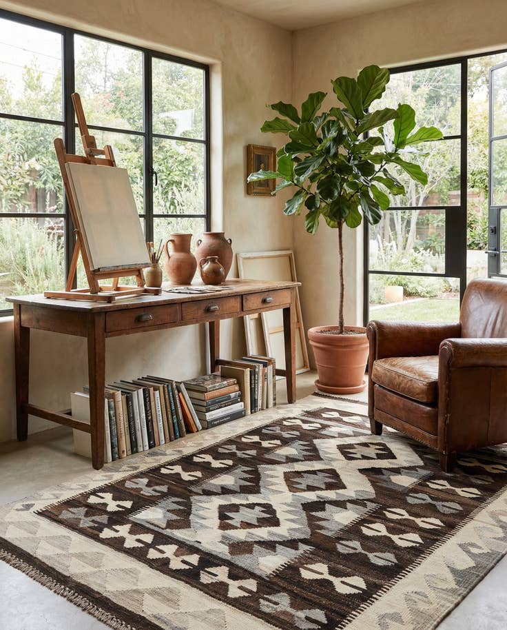 Detail image of 5' x 6' 7 Hand Woven Kilim Maymana Wool Rug