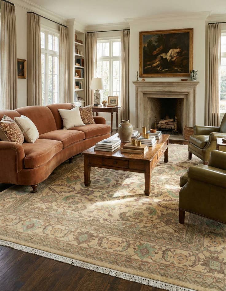 Detail image of 8' 3 x 9' 10 Hand Knotted Indo Ziegler Wool Rug