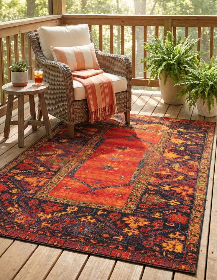 Detail image of 4' x 6'  Washable Tribal Indoor / Outdoor Rug