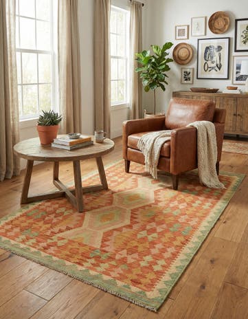 3' 4 x 4' 10 Hand Woven Kilim Waziri Wool Rug