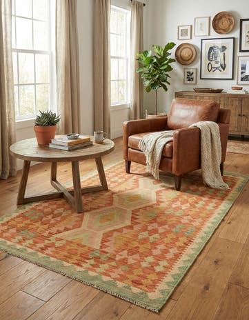 3' 4 x 4' 10 Hand Woven Kilim Waziri Wool Rug