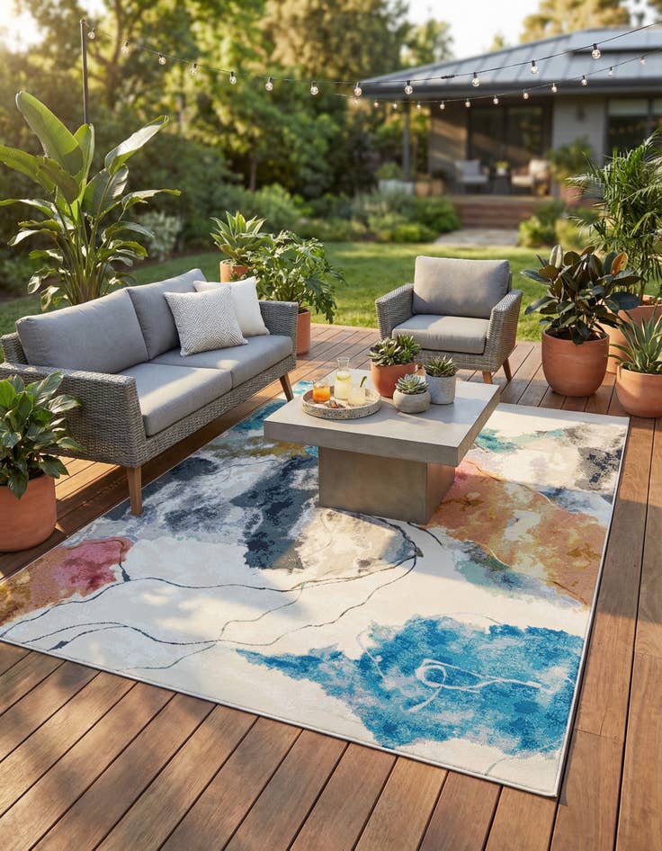 Detail image of 9' x 12'  Washable Modern Indoor / Outdoor Rug