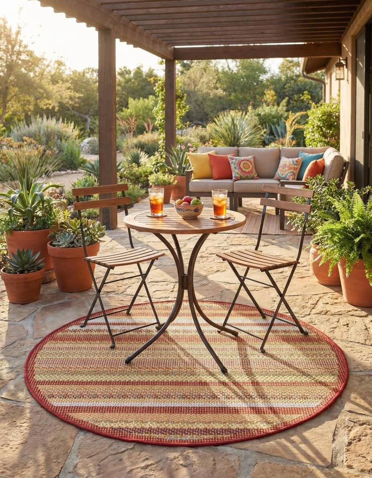 Detail image of 3' 3 x 3' 3  Washable Baja Indoor / Outdoor Round Rug