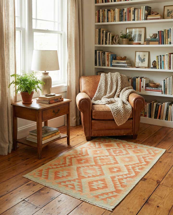 2' 9 x 4' 2 Hand Woven Kilim Waziri Wool Rug