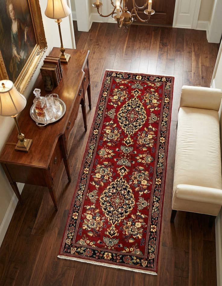 Detail image of  2' 7 x 6' 6  Hand Knotted Qom Persian Runner Rug