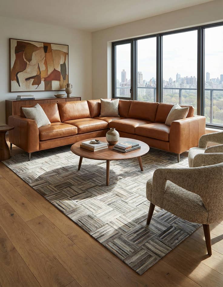 Detail image of 4' 10 x 7' 9 Cowhide Leather Rug