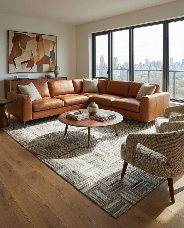 4' 10 x 7' 9 Cowhide Leather Rug