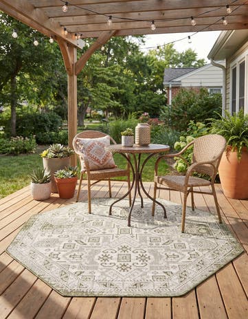 5' 3 x 5' 3 Easy-Clean Aztec Indoor / Outdoor Octagon Rug