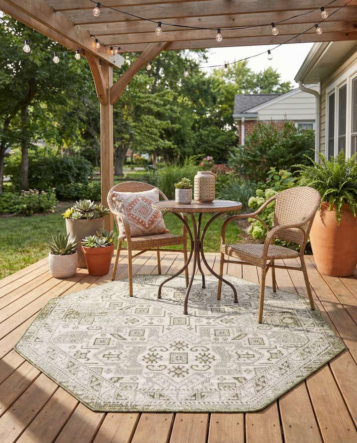 5' 3 x 5' 3 Easy-Clean Aztec Indoor / Outdoor Octagon Rug