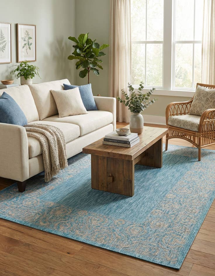 Detail image of 5' 3 x 8'  Washable Border Indoor / Outdoor Rug