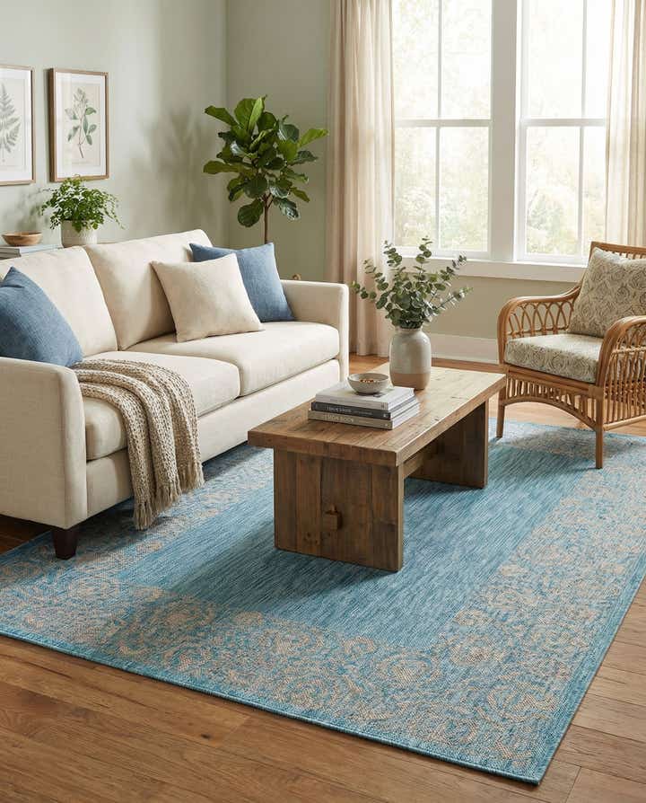 5' 3 x 8' Easy-Clean Border Indoor / Outdoor Rug