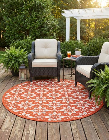 5' x 5' Easy-Clean Trellis Indoor / Outdoor Round Rug