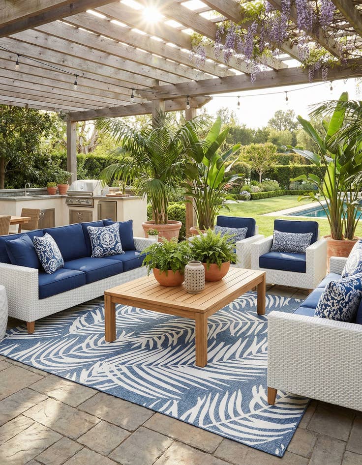 Detail image of  13' x 13'  Washable Botanical Indoor / Outdoor Square Rug