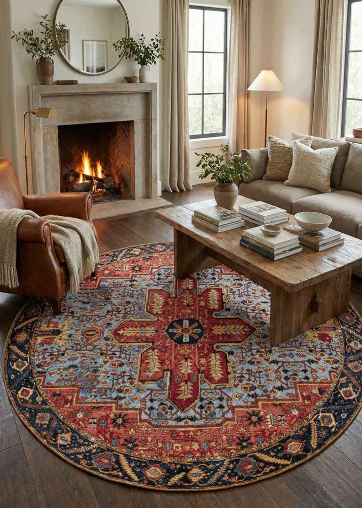 10' x 10' Easy-Clean Traditional Indoor / Outdoor Round Rug