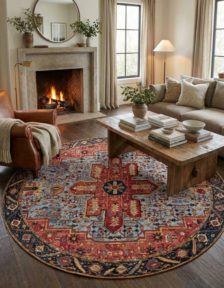 Detail image of 10' x 10' Easy-Clean Traditional Indoor / Outdoor Round Rug
