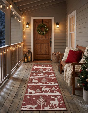Red Easy-Clean Holiday Indoor / Outdoor Runner Rug