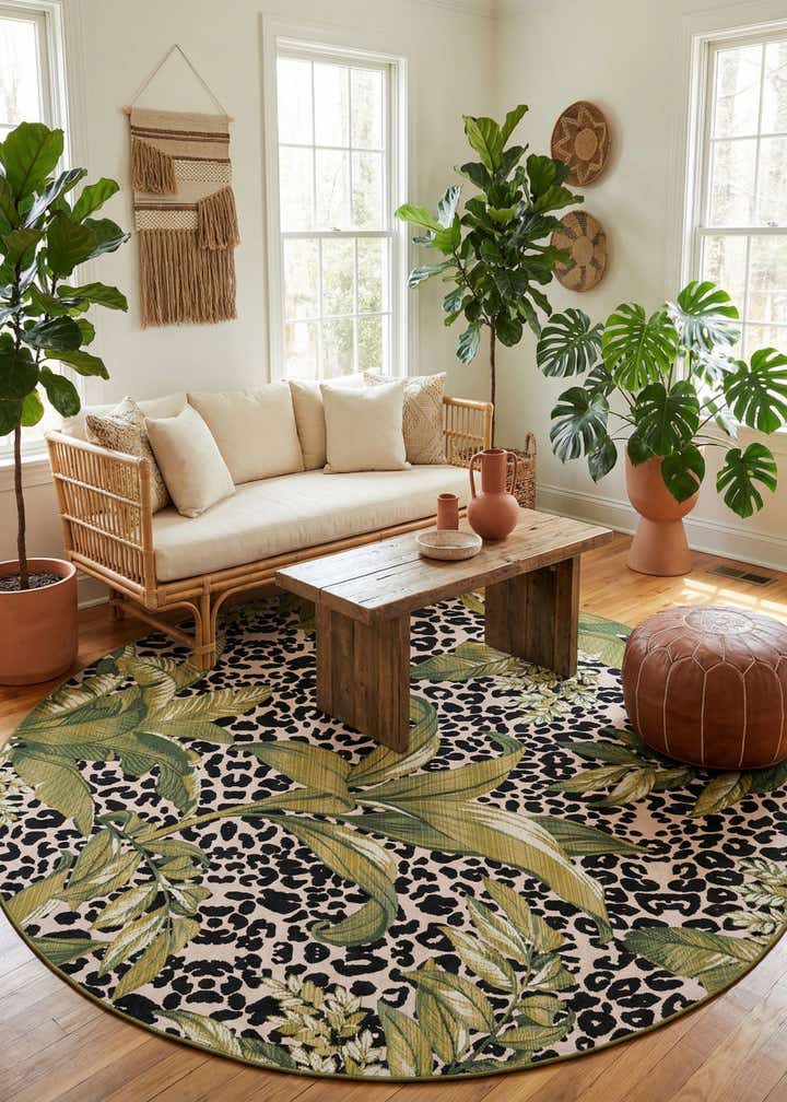 7' 10 x 7' 10 Easy-Clean Botanical Indoor / Outdoor Round Rug
