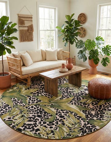 7' 10 x 7' 10 Easy-Clean Botanical Indoor / Outdoor Round Rug