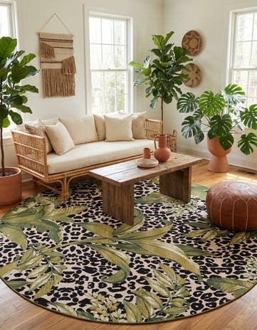 7' 10 x 7' 10 Easy-Clean Botanical Indoor / Outdoor Round Rug