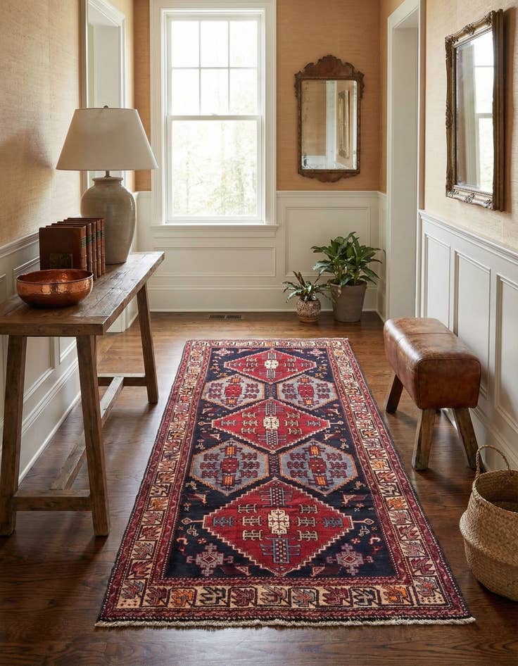 Detail image of 4' 6 x 9' 3  Hand Knotted Hamedan Persian Wool Runner Rug