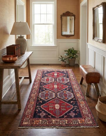 4' 6 x 9' 3 Hand Knotted Hamedan Persian Wool Runner Rug