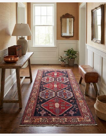 4' 6 x 9' 3 Hand Knotted Hamedan Persian Wool Runner Rug