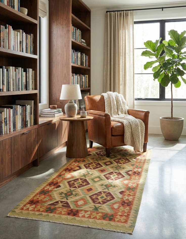 Detail image of 3' 5 x 6' 7  Hand Woven Kilim Waziri Wool Runner Rug